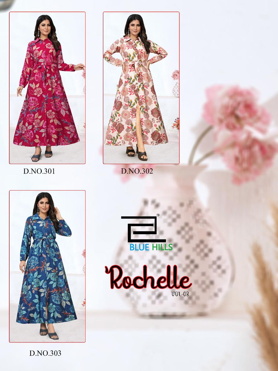 Rochelle Vol 3 By Blue Hills Printed Anarkali Kurtis Catalog
